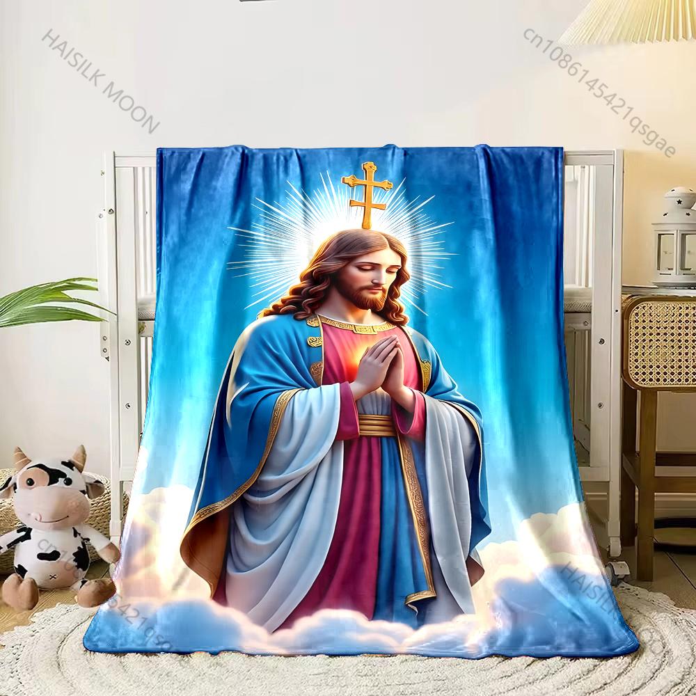 1PC Religious figure praying halo Print Believer Pray blanket Warm soft flannel material suitable for all seasons luxurious gift