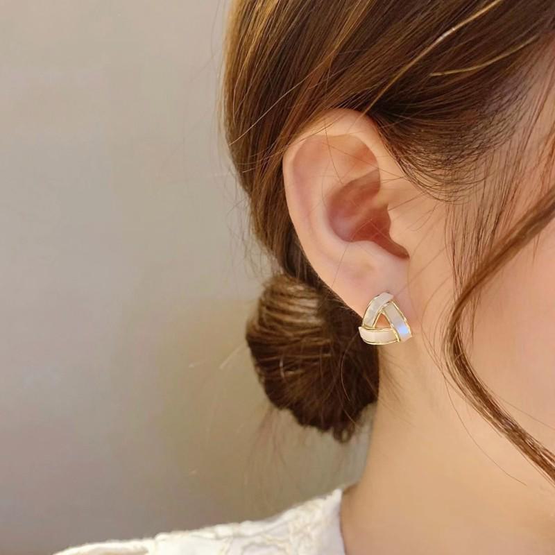 S925 Silver Triangle Staggered Earrings: Elegant Retro French Drip Glaze Earrings for Women