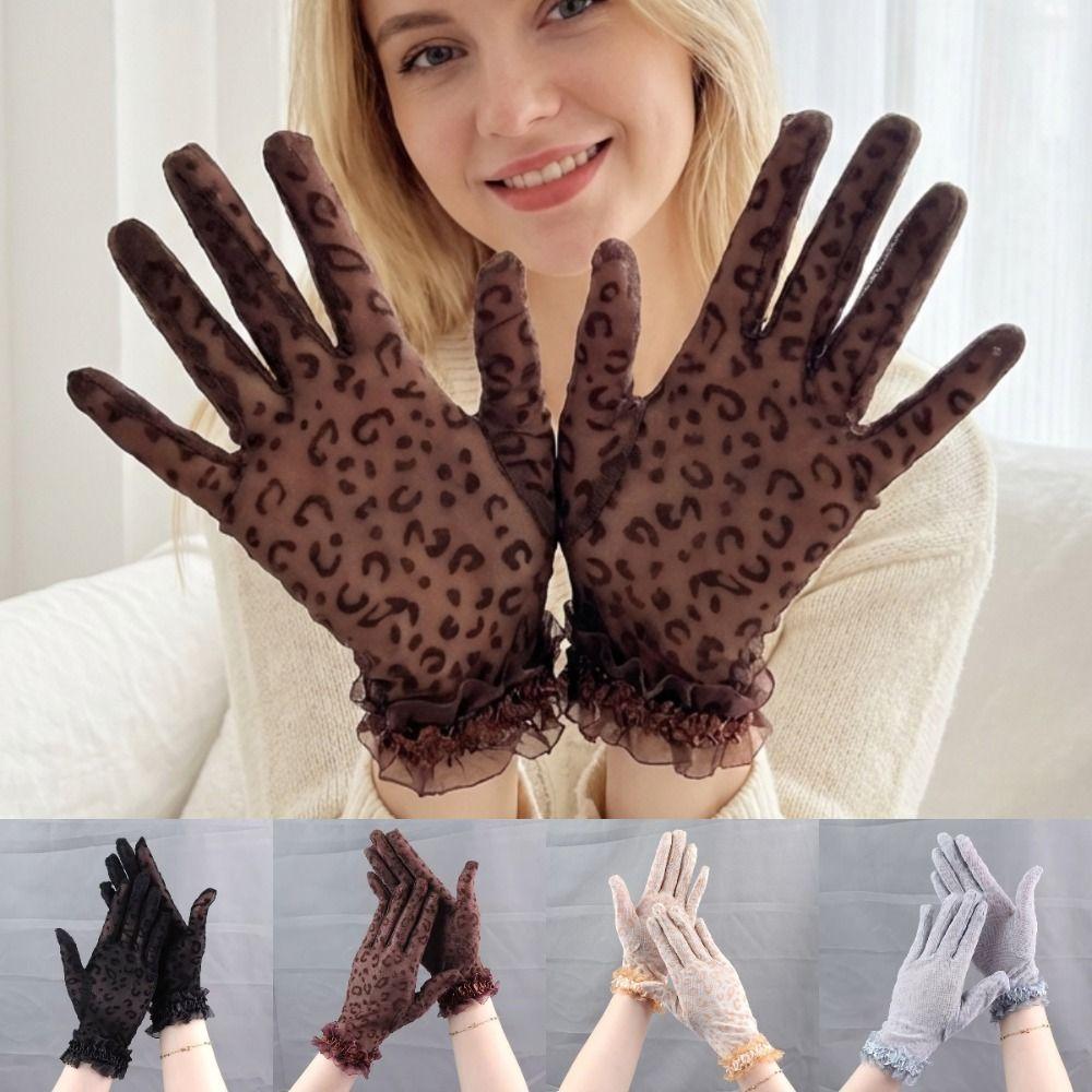 Leopard Print Women's Summer Gloves Sun Protection Thin Lace Gloves Breathable 5 Fingers Party Gloves Spring Summer Outdoor
