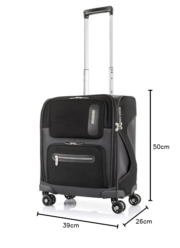 American Tourister Maxwell Spinner 50 Carry-On Suitcase, Soft Case, 50cm, New Model, Black/Gray, One Size