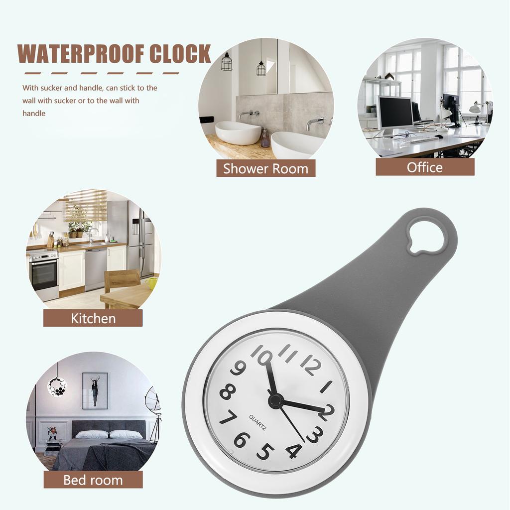 Suction Cup Wall Clock Bathroom Shower Waterproof Alarm Digital Timer Mute Silent Vanity Desk Kitchen Timepiece Decor Accessory