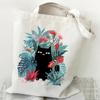 Funny Anime Cat Graphics Women Canvas Shoulder Bag Cartoon Animal and Plant Shopping Bag Kitten Lover Female Reusable Handbags