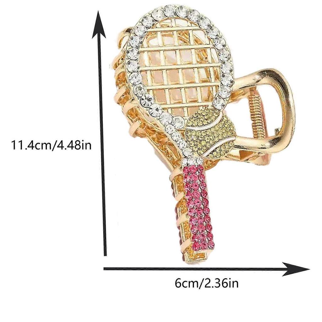 Pinza per Capelli a Forma di Racchetta da Tennis con Strass e Sfera Acrilica per Donna, Presa Sicura Senza Danni