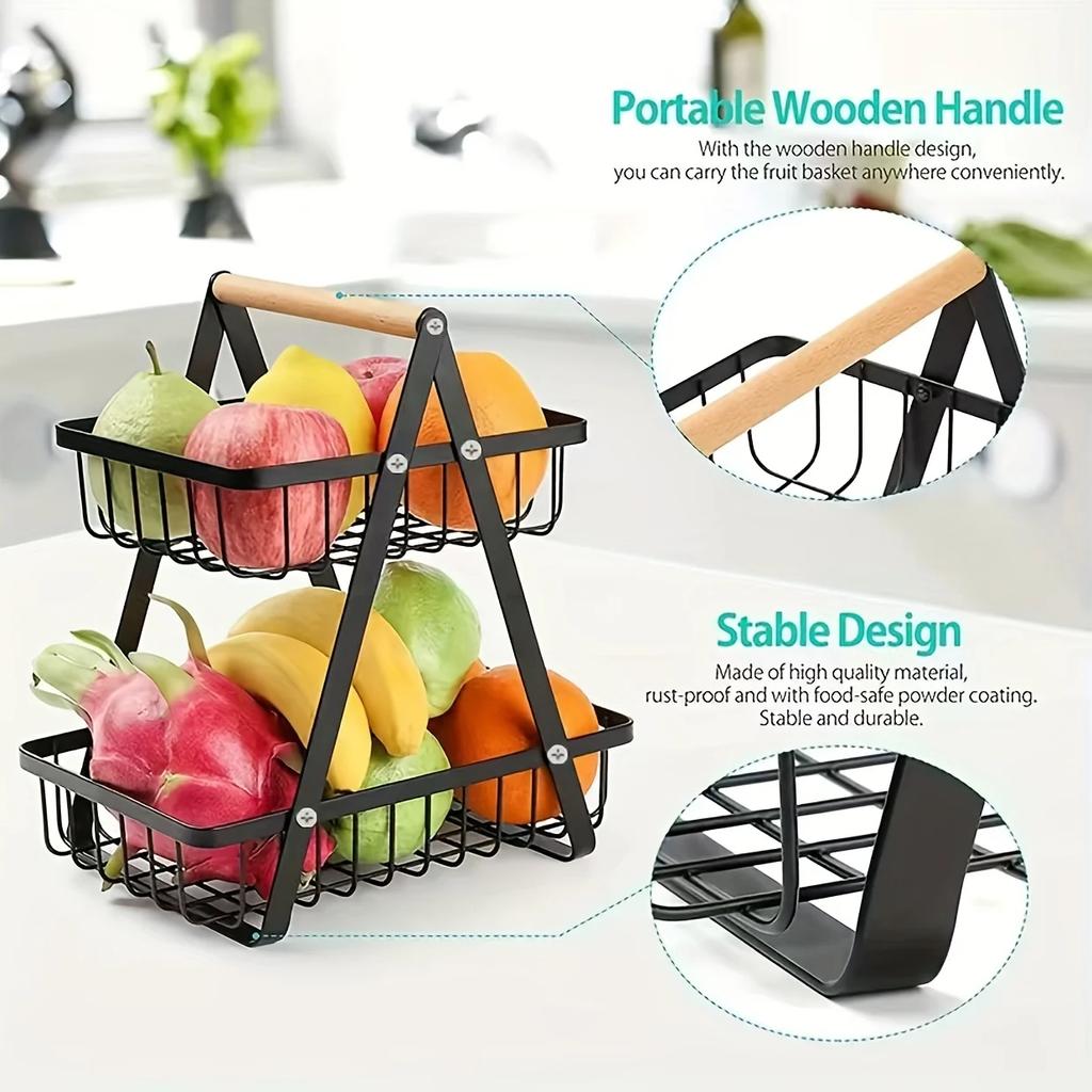 2/3 Tier Countertop Fruit Basket,Portable Fruit Bowle Basket for Kitchen Organizer Storage, Fruits Vegetable Bread Snacks Basket