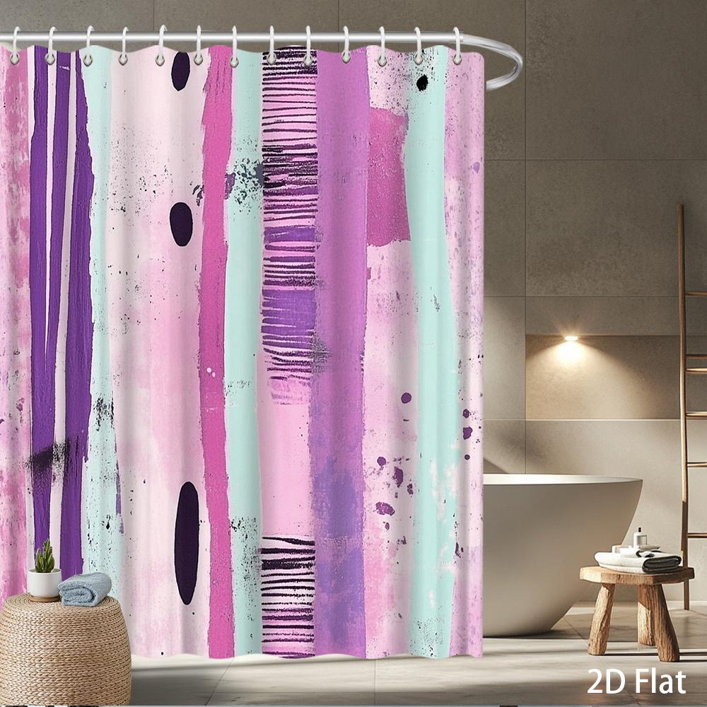 

1Pc Abstract Brushstroke Shower Curtain – Pink Purple Mint, 2D Flat Print, Polyester Bathroom Decor, 72 X72 , W/12 Hooks W60H190(CM)-1 Pcs
