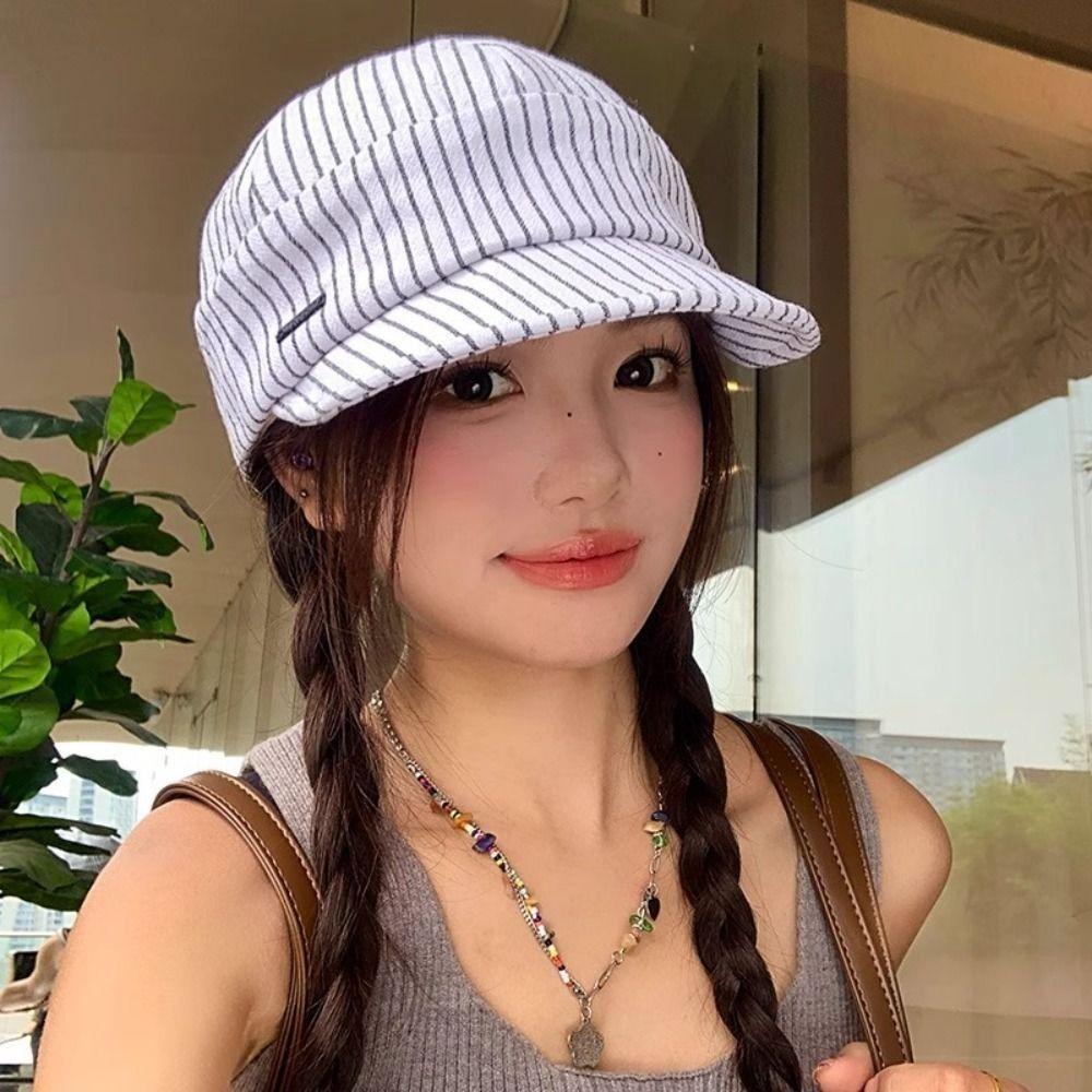 Versatile Strip Baseball Cap Classic Newsboy Hats Vintage Striped Peaked Caps Girls