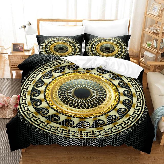 Black Golden Bedding Set New Greek Key Meander Duvet Cover Sets Luxury Comforter cover set Queen King Size for home decor quilt