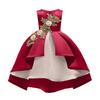 Red Pleated Princess Pinafore Dress for Girls - Formal Wear & Performance Costume with Embroidery