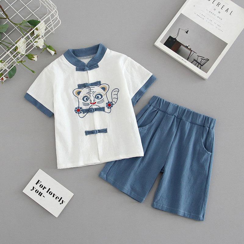 

Детский костюм ханбок для мальчиков, летний китайский костюм Тан для девочек трех, четырех, шести лет, летняя одежда с короткими рукавами в китайском стиле 140