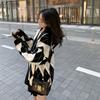 1116 Early Spring New Japanese Retro Lazy Loose Rhombus Medium and Long Thickened Sweater Wearing Cardigan Women's Coat