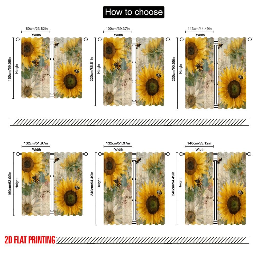 2pcs,2D Plane Printing Curtains Roller Blinds Sunflower Bliss Polyester Woven (without Rod) Outdoor Decorations Use for Bedroom