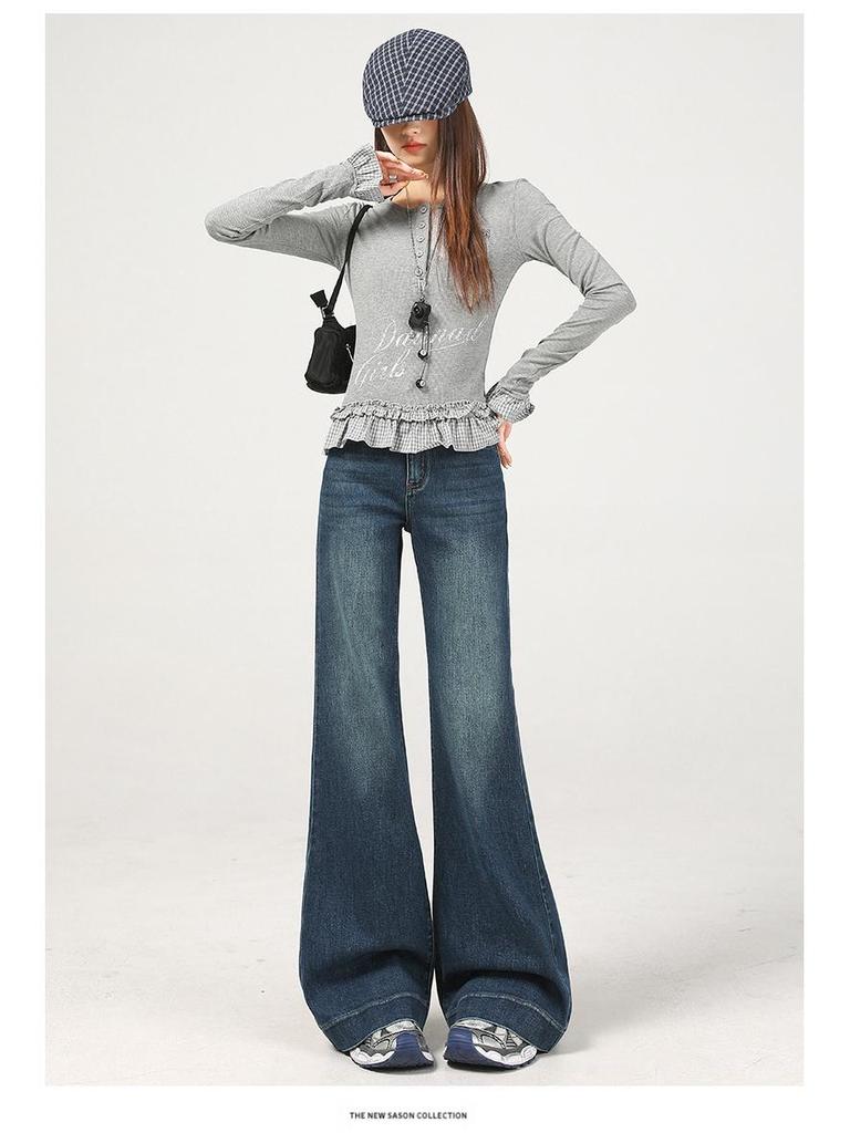 American Style Spicy Girl Micro-Flare Jeans for Women - 2026 Spring/Autumn Slimming Thickened Pants