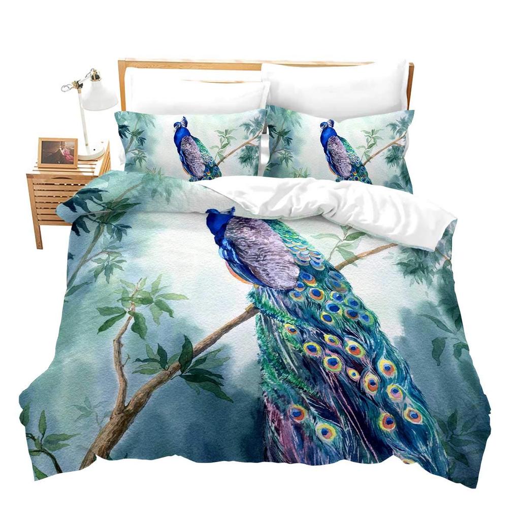 Comforter Peacock Rainbow Feather Bedding Set For Bedroom Decor Hippie Tie Dye Comforter Double Queen Size