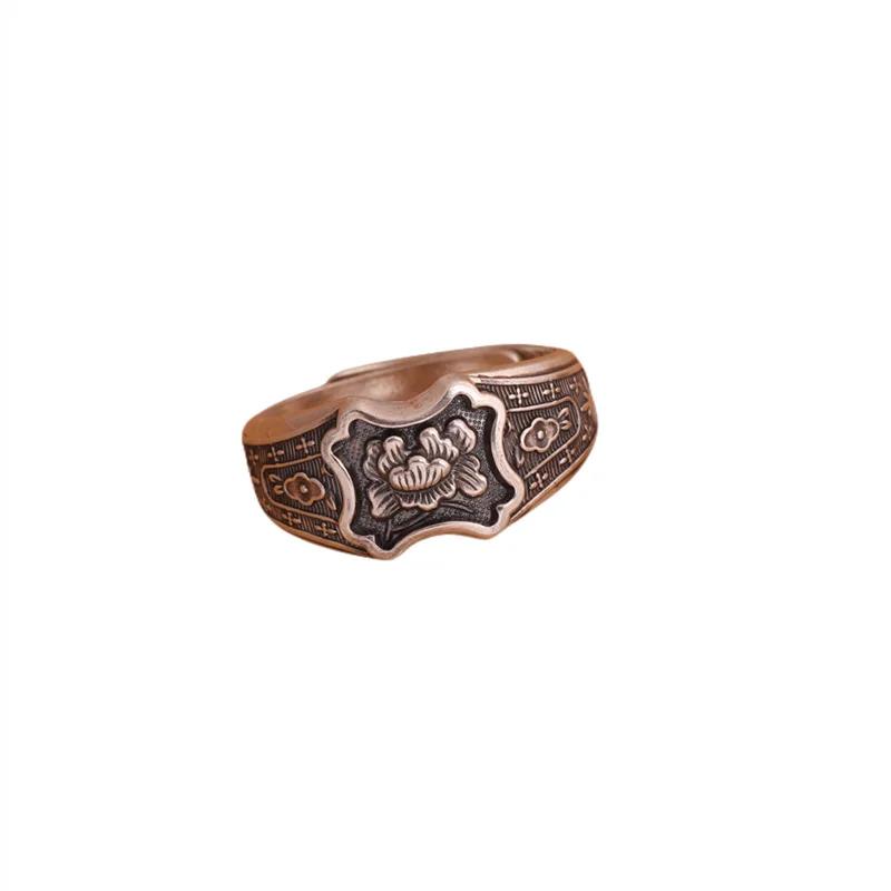 Retro Ring Peony Eight Directions Wealth Adjustable Opening Couple Unisex Jewelry Accessories Fashion Accessories