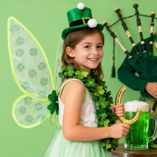 Aripi de Fluture cu Trifoi LED pentru Sf. Ziua Sfântului Patrick Curele Reglabile și Moduri de Lumină Programabile Costum pentru Spectacol pe Scenă Recuzită pentru Petrecere Festivă de Dans