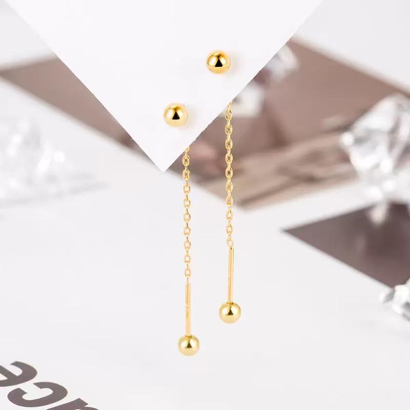 Stainless Steel Threaded Bead Tassel Earrings for Women - Trendy, Fashionable, and Versatile Ear Studs