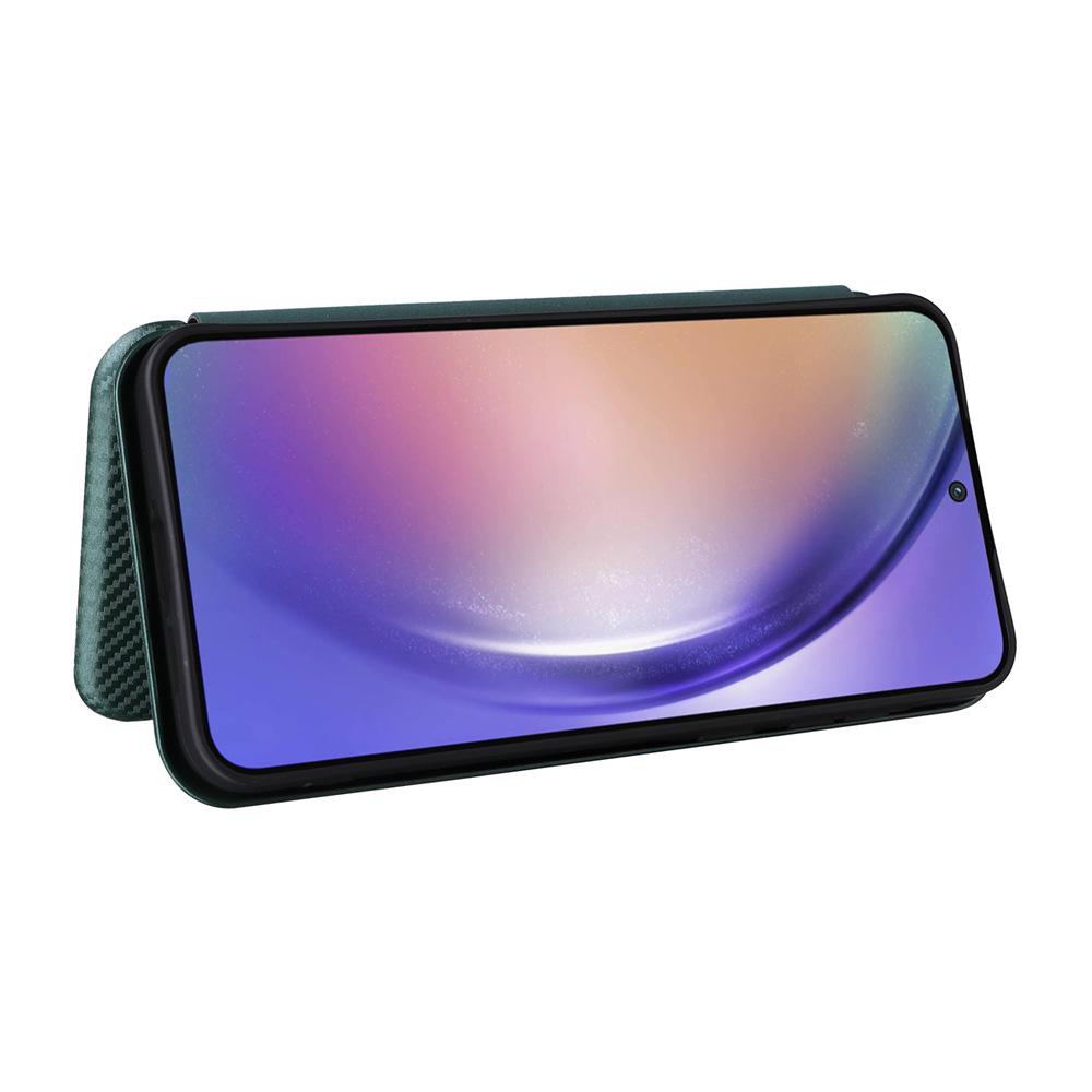 Compatible with Samsung A55 5G Global: Carbon Fiber Leather Flip Phone Case