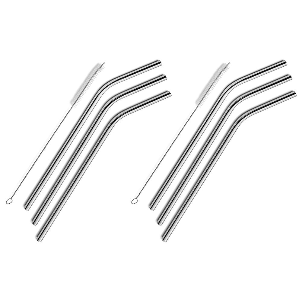 ABWR-6 Pcs Reusable Stainless Steel Metal Drinking Straw Reusable Straws + 2 Cleaner Brush Kit
