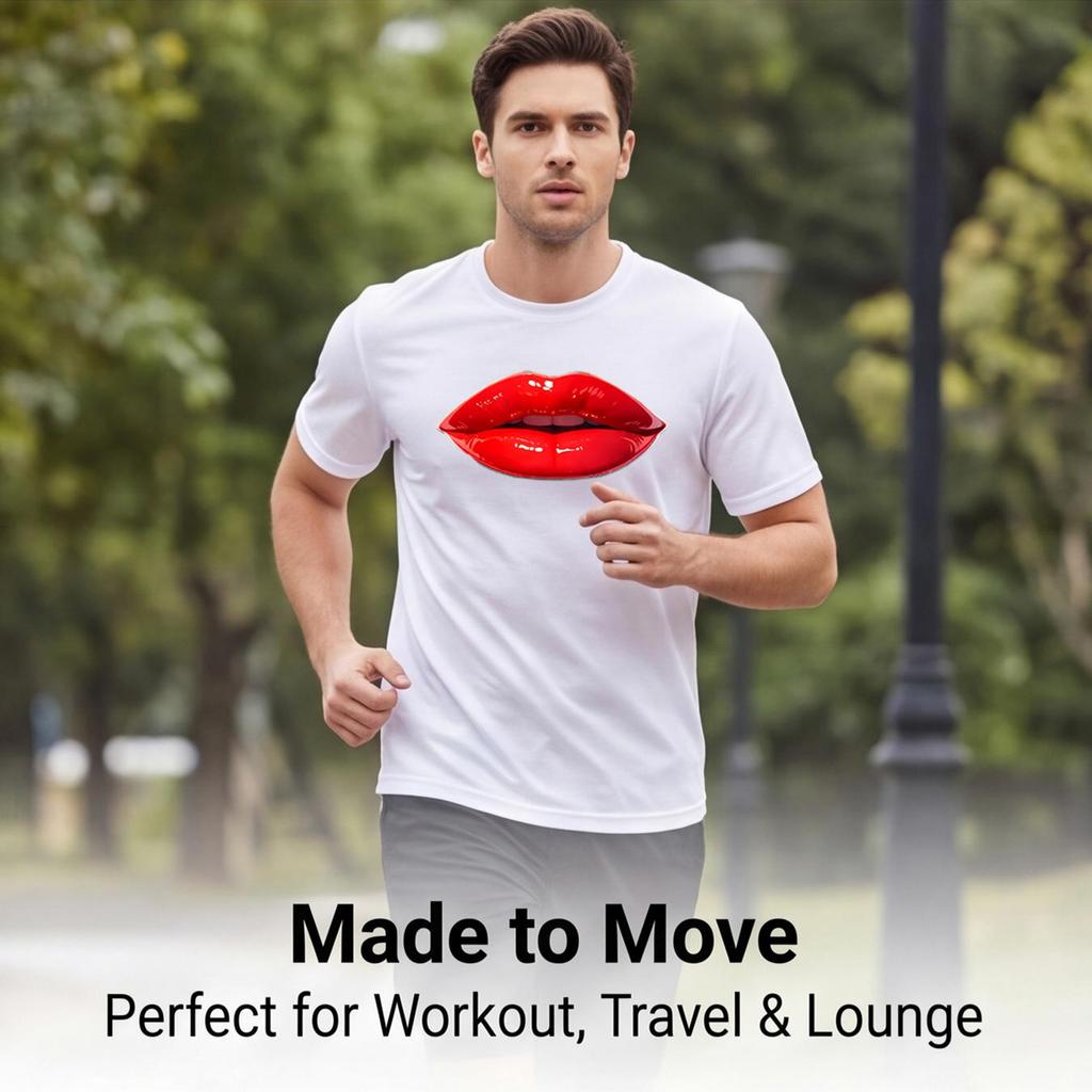 Glossy Red Lips 3D All Over Print Men's Crew Neck T-Shirt