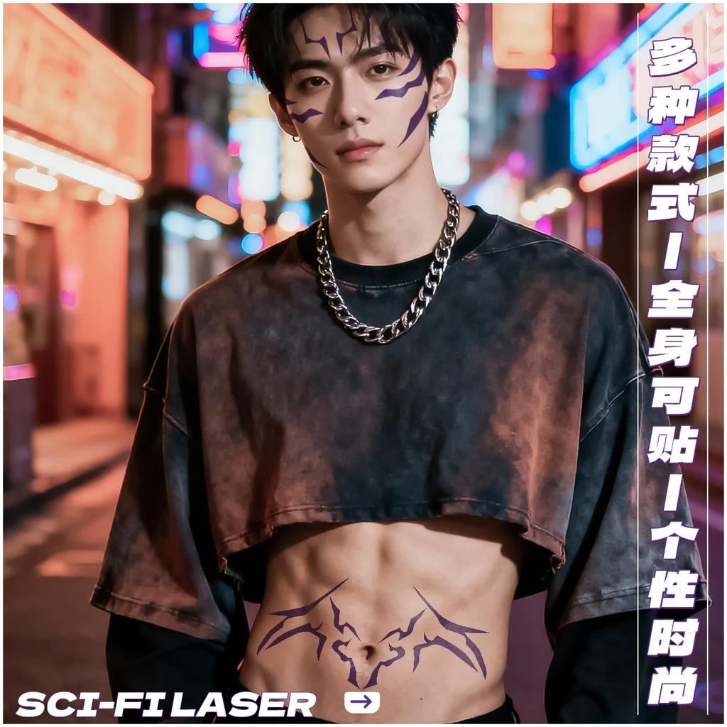Tatuaggi Temporanei Demone K-Pop Cacciatori Rumi Jinu Cosplay Halloween Saja Ragazzi Tatuaggi Festa Fulmine Trucco Decorazione Viso Adesivi