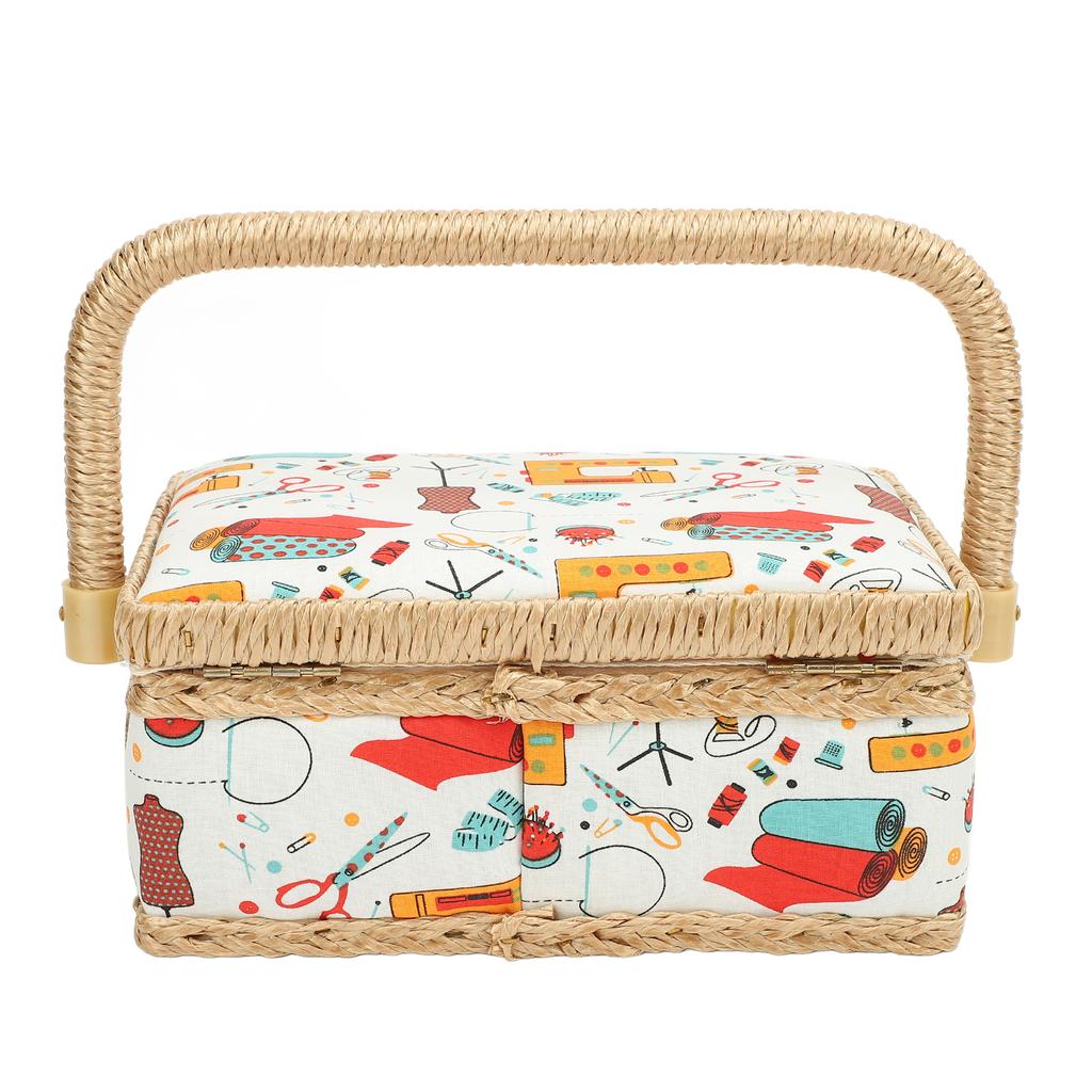 Sewing Basket Polyester Fabric Sewing Supplies Organizer with Removable Plastic Tray for Needle