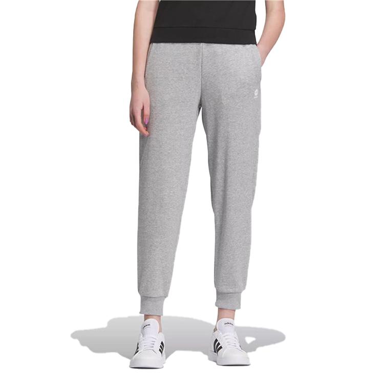 Adidas Neo Solid Color Lace-Up Casual Tapered Knit Sports Pants Women Pants Gray IK2441