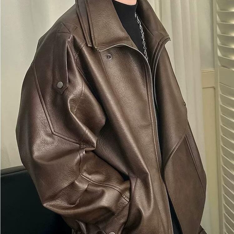 Men's Trendy Harajuku Style Leather Jacket – Autumn/Winter Casual Loose Outerwear