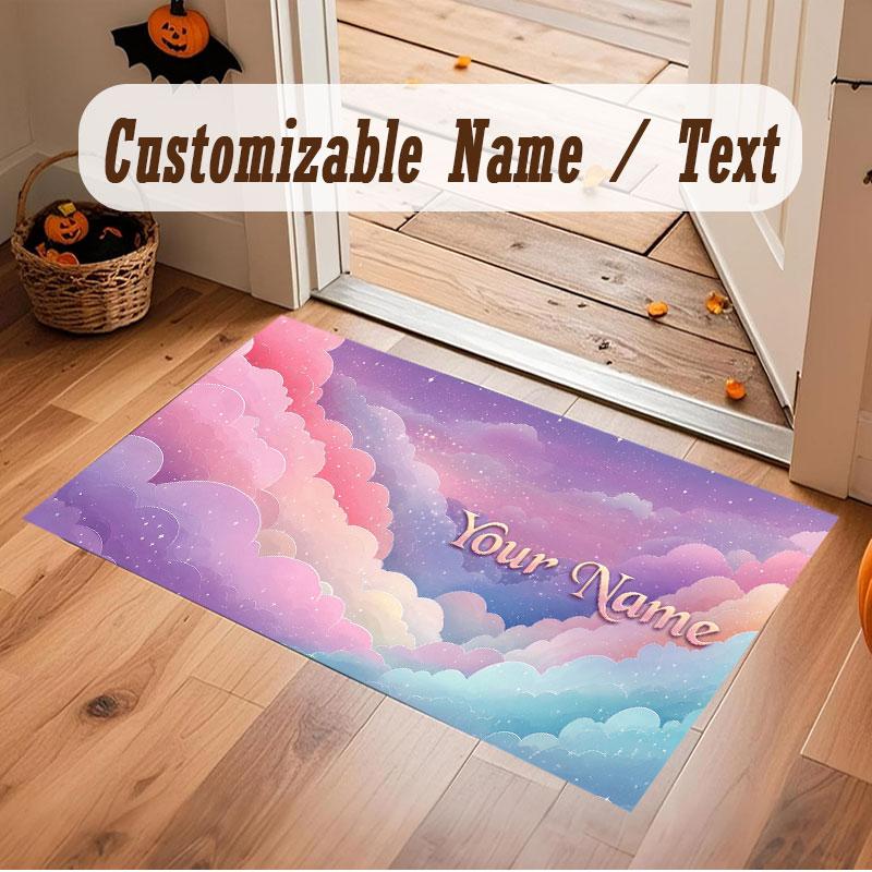 Space Cosmic Theme Crystal Velvet Floor Rug Personalized Custom Name Text Warm Carpet Home Decoration