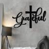 Grateful Cross Metal Wall Art Christian Home Decor Inspirational Message Religious Sculpture