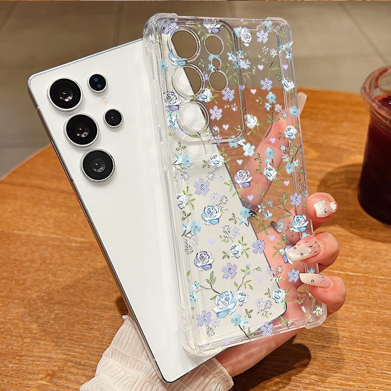 Blumenmuster Handyhülle Für Samsung Galaxy S26 S25 S24 S23 Ultra S22 S26 Plus S21 S24 S25 FE Transparent Stoßfest Weiche Abdeckung