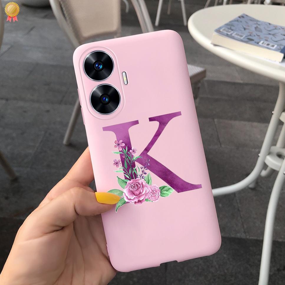 For Realme C55 C 55 6.72'' Case Delicate Cute Letters 3D Crown Flowers Matte Shockproof Soft TPU Silicone Phone Case Back Cover
