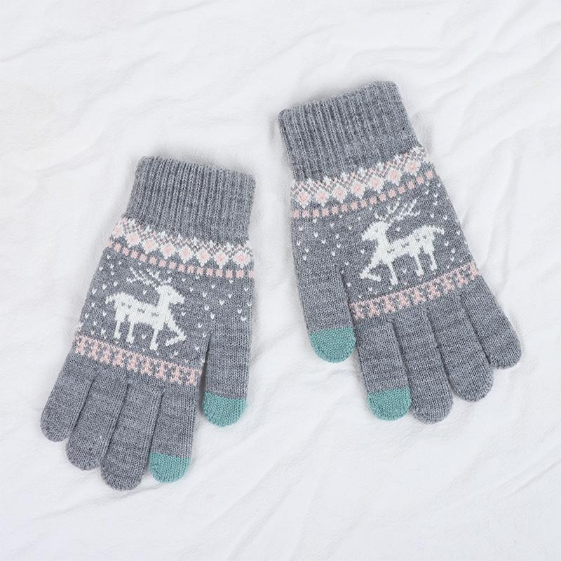Warm Christmas Deer Wool Plus Velvet Gloves Couple Autumn And Winter Knitted Warm Touch Screen Gloves For Women