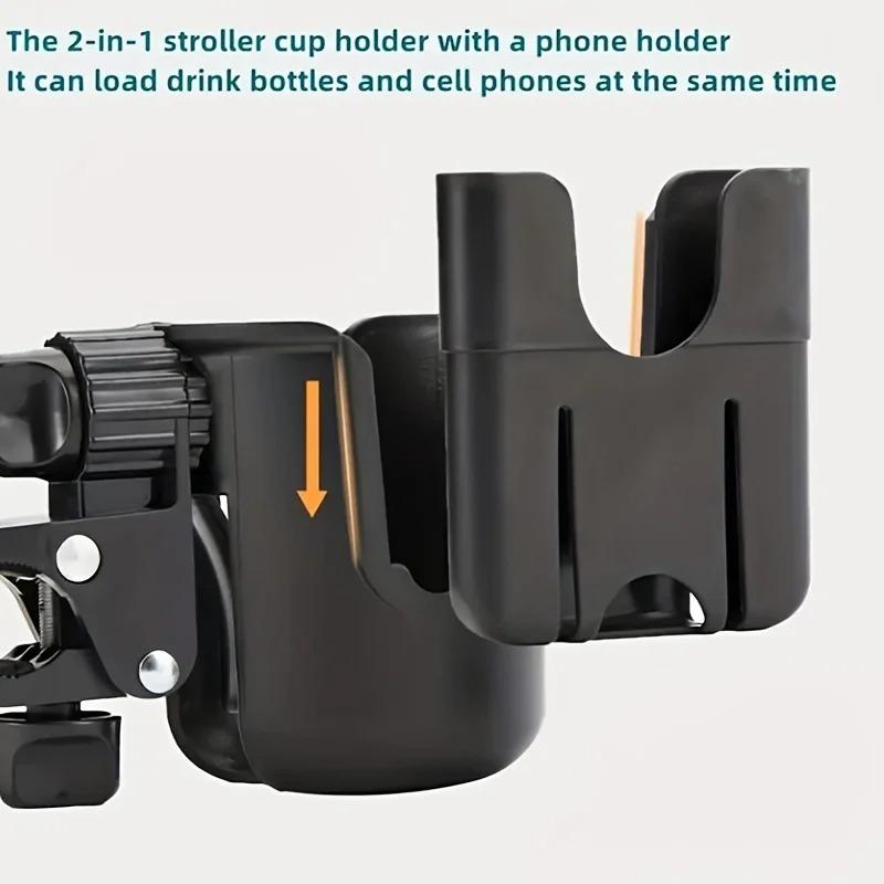2-in-1 Universal Kinderwagen Wasserbecherhalter mit Handyhalter, Universeller Flaschenhalter für Rollstuhl-Kinderwagen-Zubehör