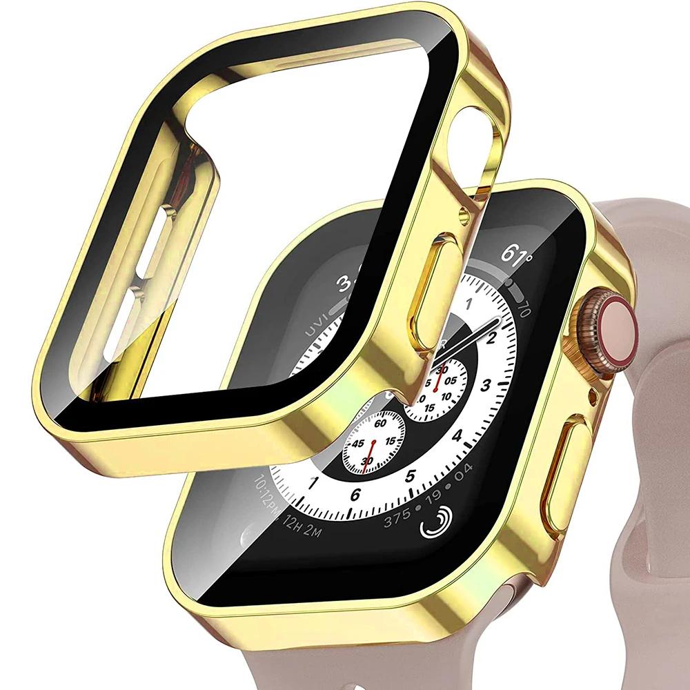 Waterproof Watch Case Glass Screen for Apple Watch Cover 40mm 44mm 41mm 45mm Frame Straight Edge Bumper IWatch Series 9 8 7 6 SE