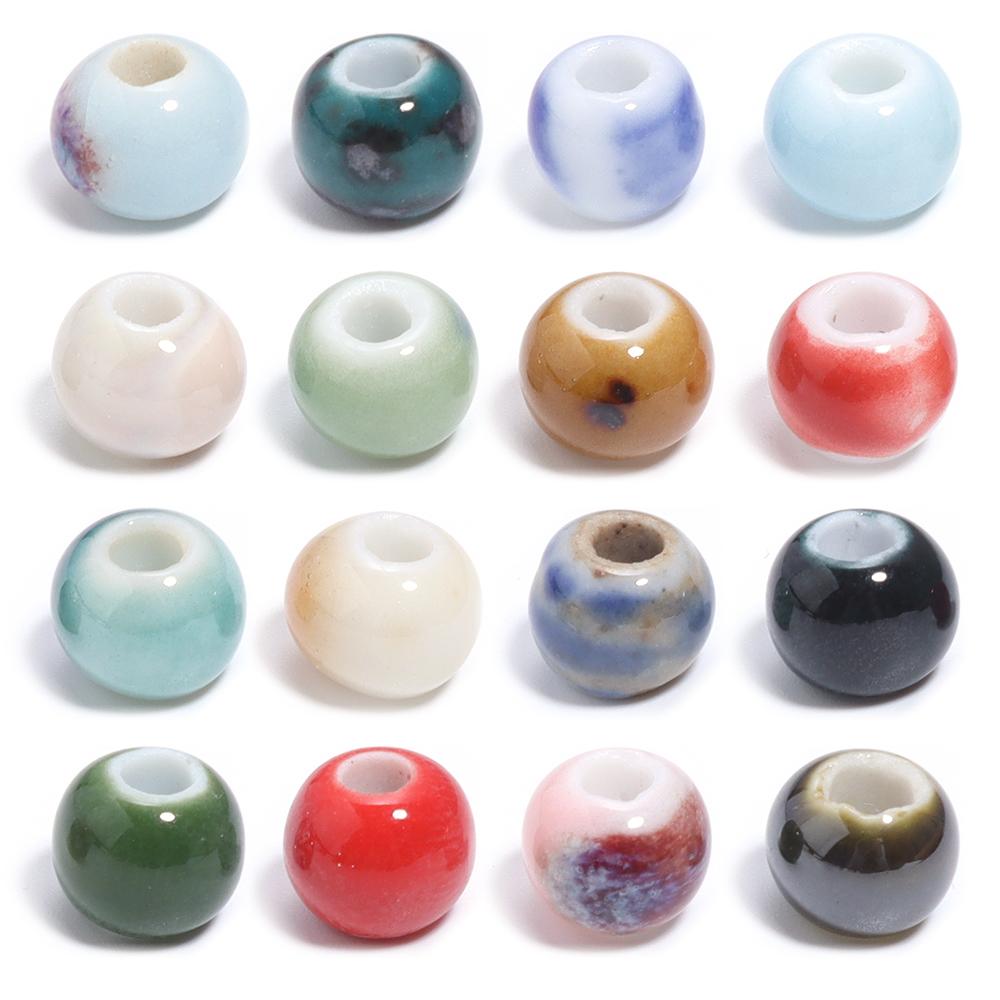 30pcs/lot Round Shape Ceramic Beads Colorful Loose Beads Spacer Beads For DIY Jewelry Making Necklace Bracelet Accessories