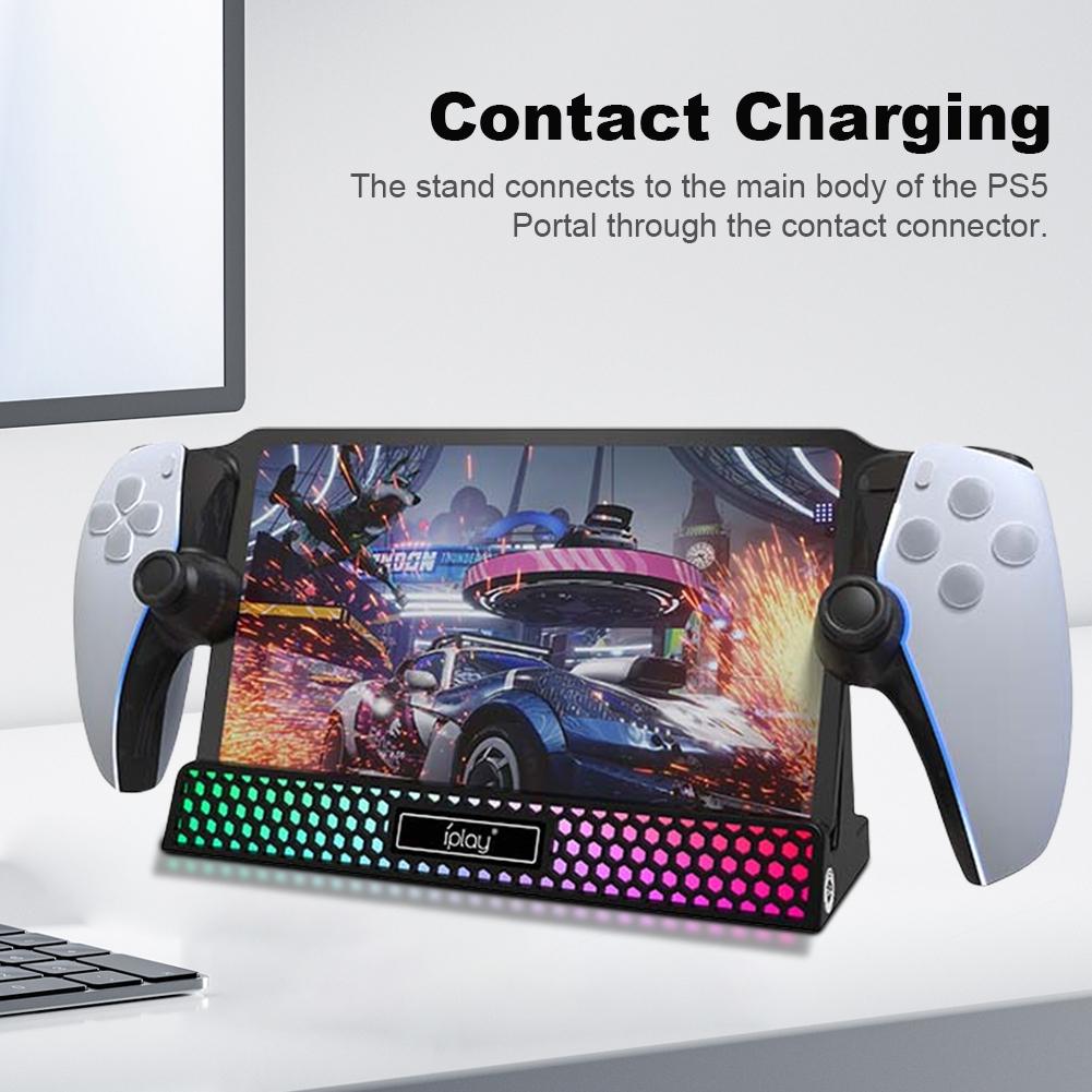Charging Stand for PS5 Portal with RGB Light Charge Base Holder Removable Stand Console Charger Stand for PlayStation Portal