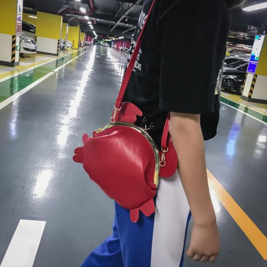 Funny Crab Shape Solid Color Lady Faux Leather Twist Lock Crossbody Shoulder Bag