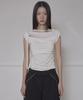 Peulleeoeob Asymmetrical Draped Strap Roll-Up T-Shirt (Fl-170_Cream)