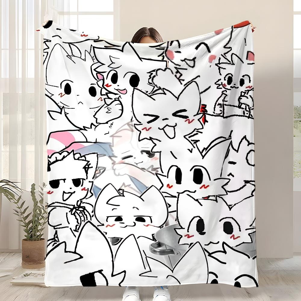 Cute Cat b-Boykisser Throw Kid-Friendly Flannel Throw Blanket Soft Warm Anti-Static Washable All Season