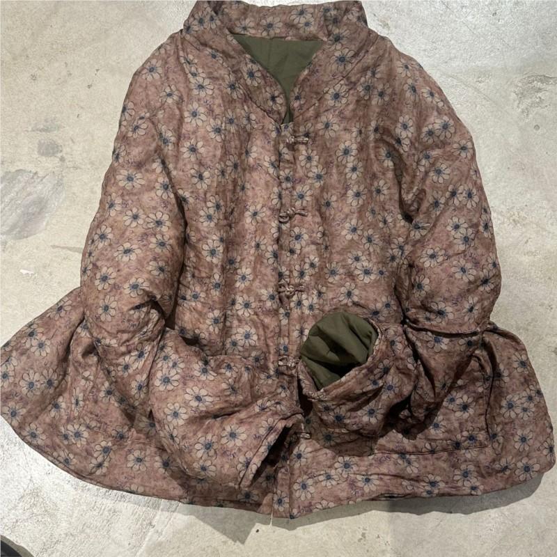 Johnature Drucken Vintage Stil Lange Ärmel Frau Winter Einreiher Chinesischen Stil Casual Retro Mäntel