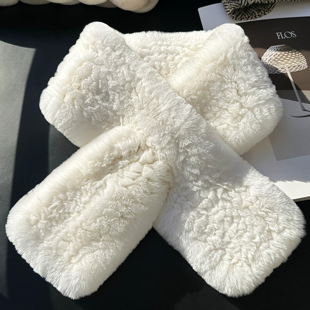Winter Real Rex Rabbit Fur Scarf Korean Version Simple Long Scarf Warm Double-sided Thickened Fur Collar