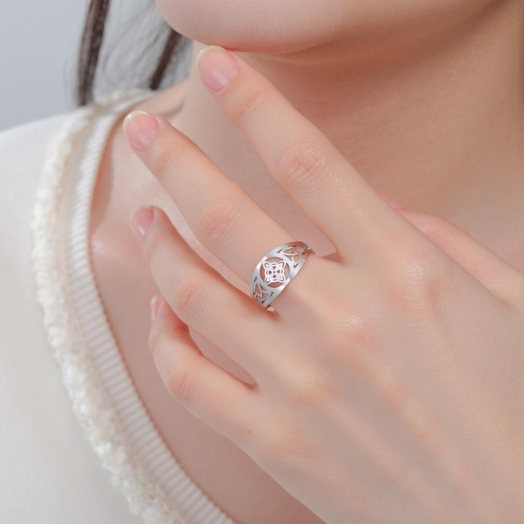 Likgreat Witch'S Knot 10Mm Wide Open Ring Stainless Steel Adjustable Wiccan Protection Finger Ring Trendy Amulet Jewelry Gift