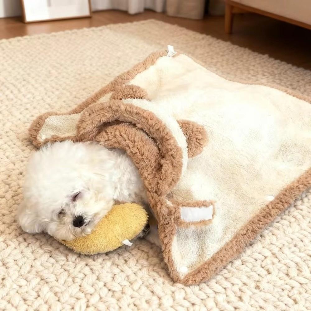 Thick Fleece Pet Cape Cloak Bear Ear Design Pet Sleeping Blanket for Small Medium Cats Dogs