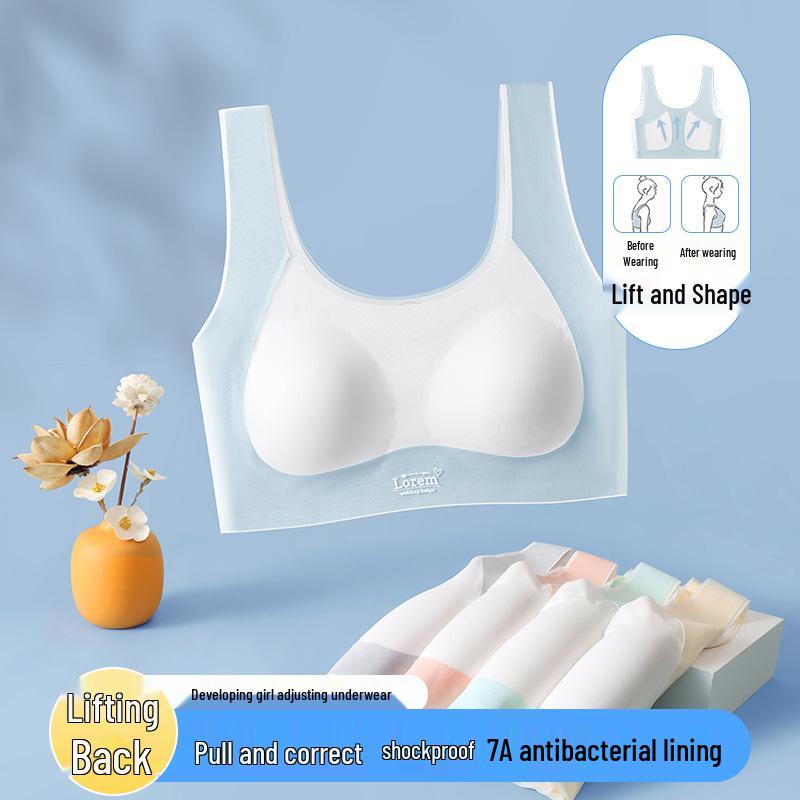 Nahtloser Ice-Silk-Bügelloser BH für Mädchen in der Mittel- und Oberstufe - Sport-Stoßfester BH