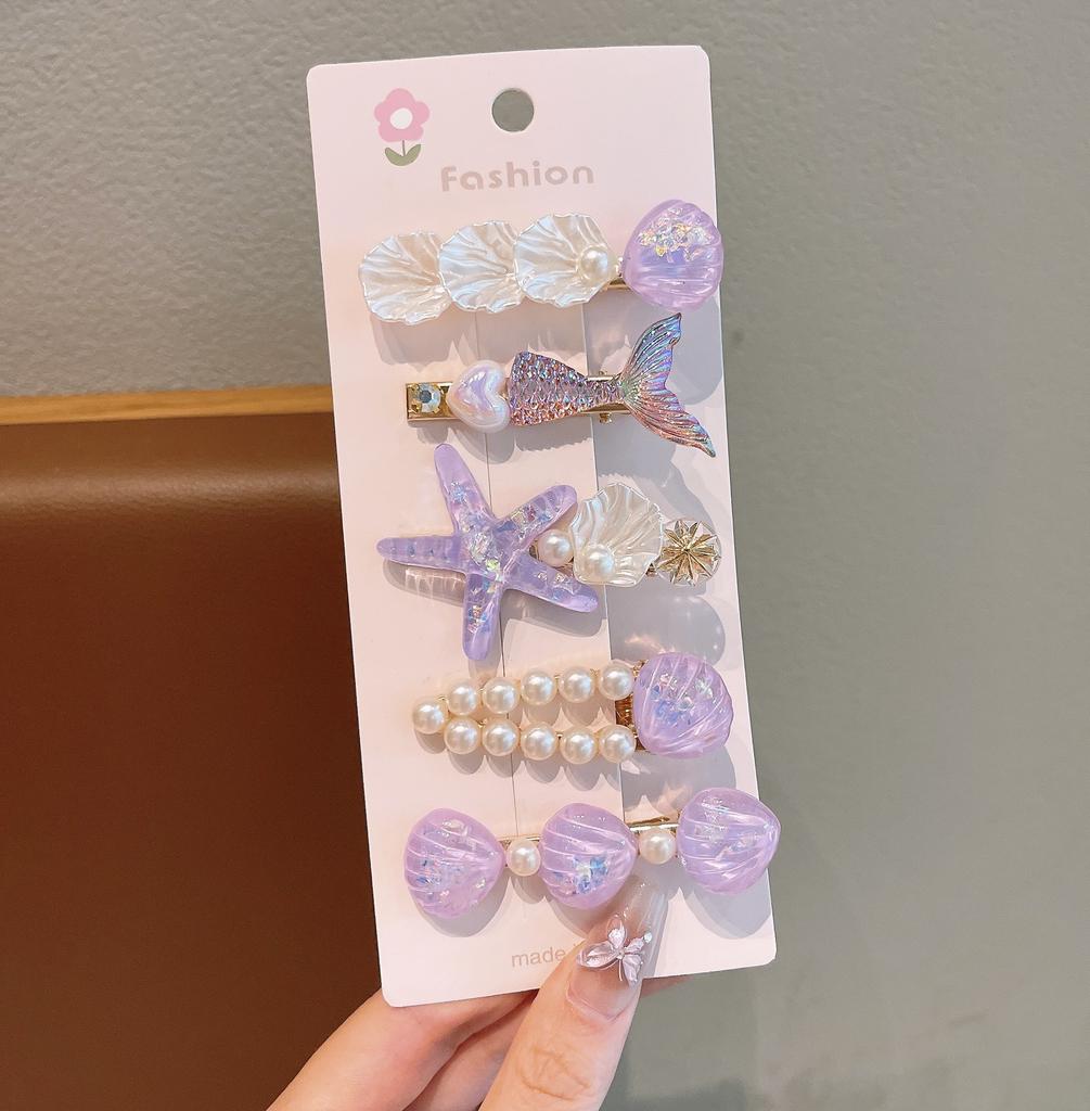 Summer Ocean Starfish Shell Hairpin Cute Children'S Hairpin Duck Beak Clip Pearl Hair Accessories Headgear Clip Girl