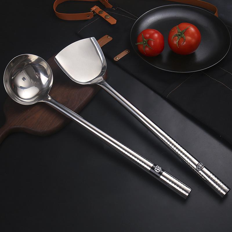 Stainless Steel Long-handled Large Chef's Wok, Thickened Strainer, Spatula, Rice Spoon, Special Serving Spoon for Canteens