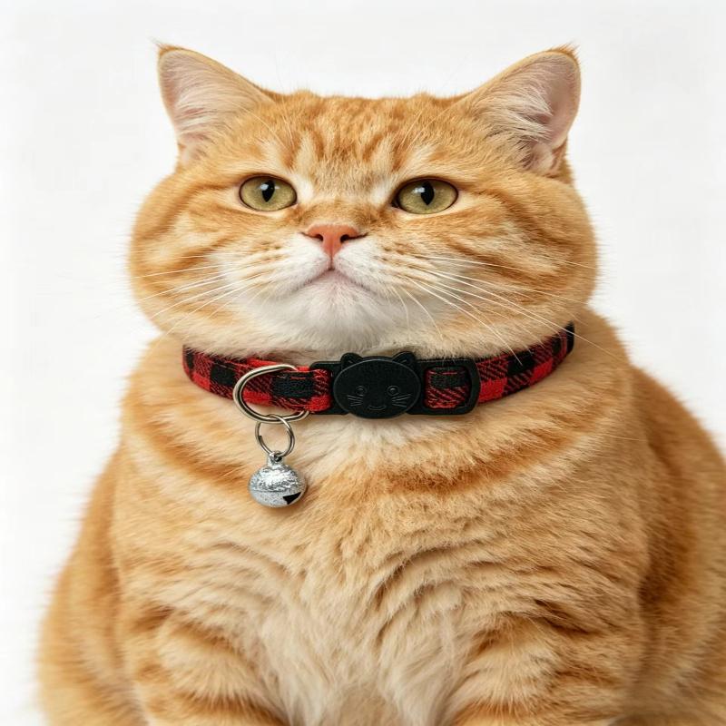 Adjustable Plaid Pet Collar Safety Release Buckle for Kittens
