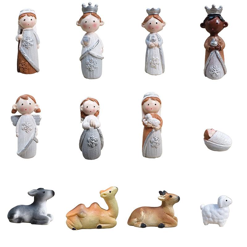 

Christmas Day Decoration Manger Character Combination Home Living Room Christmas Ornaments Resin Nativity Ornament