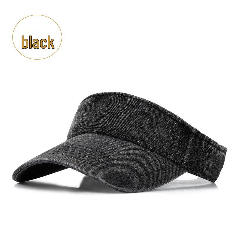 Washed Denim Sun Protection Visor - Breathable Topless Running Hat for Women and Men