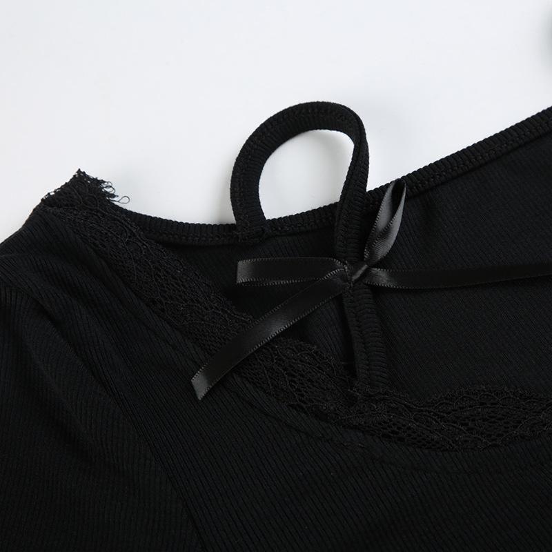 Slimming Square Neck Lace Patchwork Bodycon Top